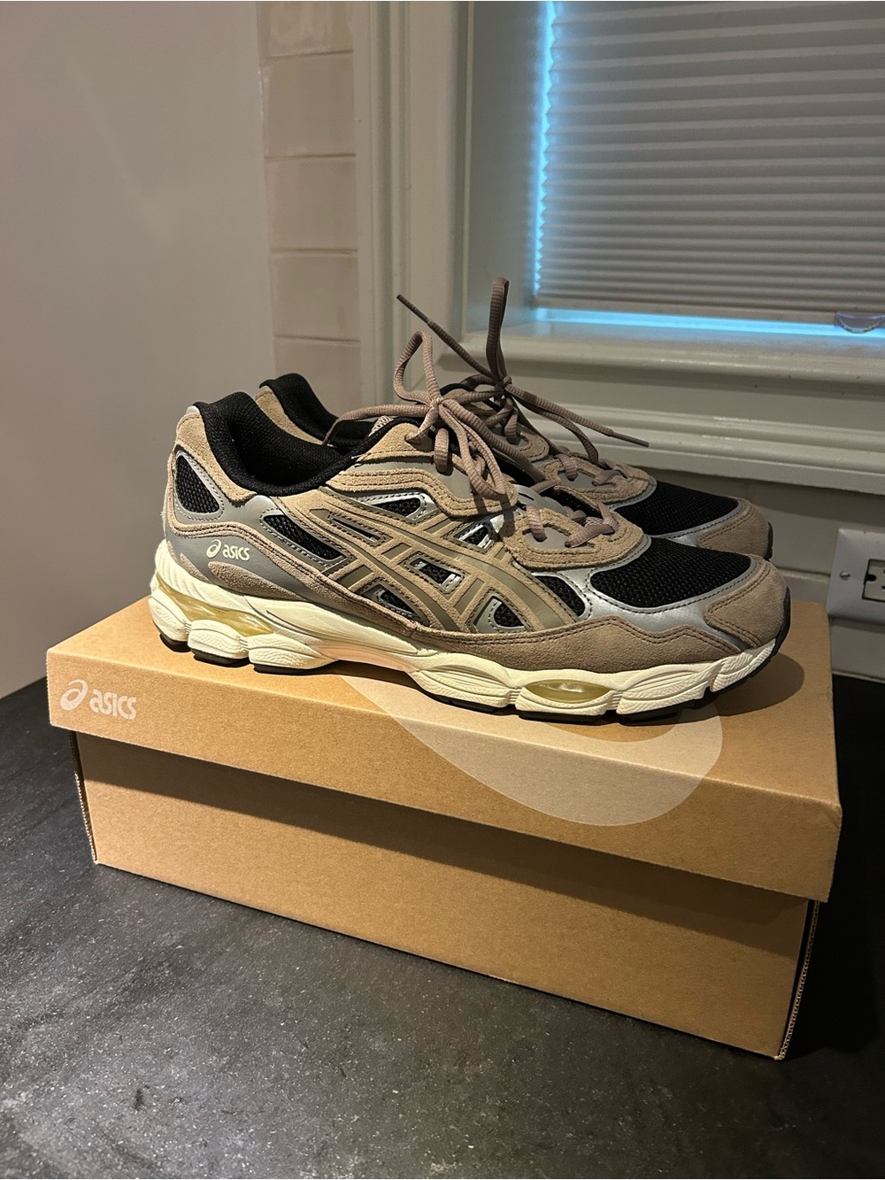 ASICS Men’s Brown and Black Mesh Suede Sneakers